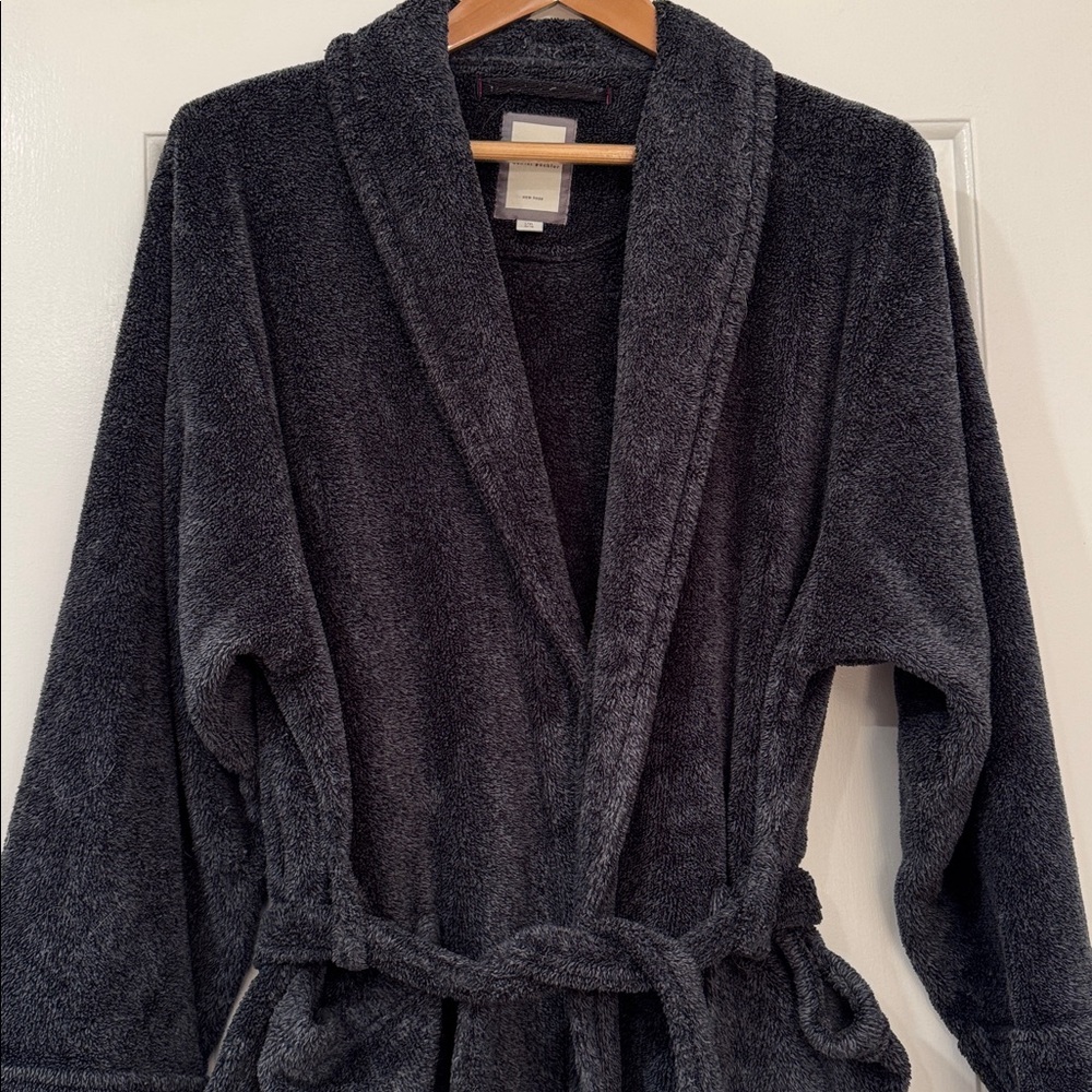 Daniel Buchler plush, soft, belted fleece robe in Blue/Gray - Size L/XL